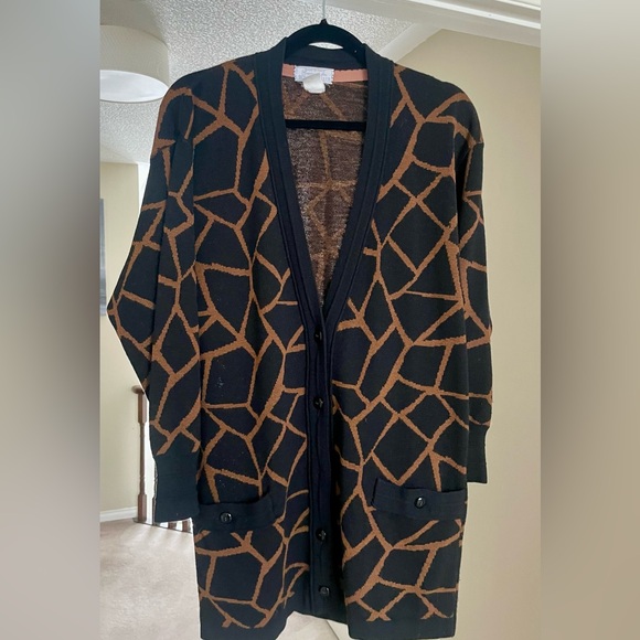Vintage Bonwit Teller Italian Merino Wool Cardigan | Large | Abstract Print - Picture 4 of 6